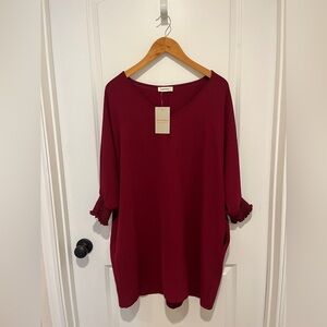 EE:SOME Maroon V-Neck Dress with pockets. NWT. Loose fitting.